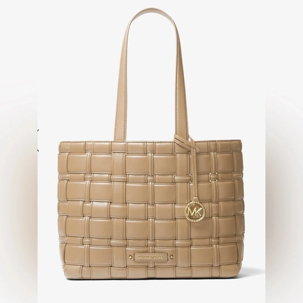 MICHAEL KORS Ivy Tote Bag & Wallet Woven Synthetic Leather 2pc Handbag AUTHENTIC - Picture 9 of 13